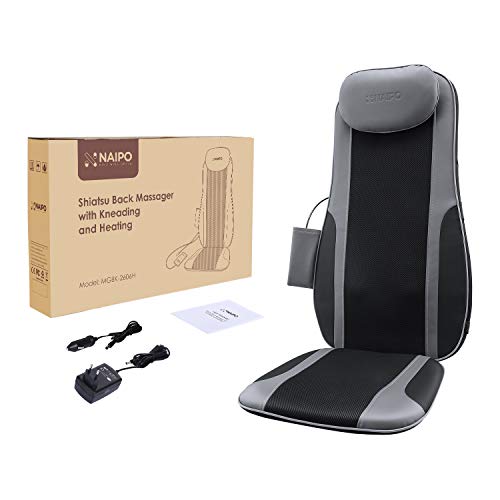 Naipo Respaldo de Masaje Shiatsu Asiento Masajeador para la Espalda y Caderas con Amasamiento Intenso, Masaje Vibratorio, Función Calor en Casa, Oficina o Coche (Básico)