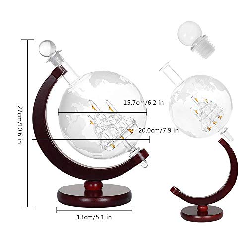 Nandae Set de Jarra de Globo de Whisky con 2 Vasos de decantador de Vino Antiguo para velero, 1500 ml