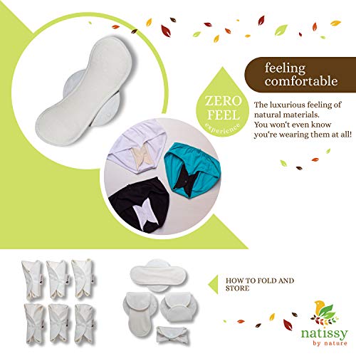 Natissy Salvaslips de tela reutilizables, 7-Pack Protege Slips de bambú con alas HECHAS EN LA UE, Compresas Ecológicas sin PUL, Toallas Sanitarias para uso diario y flujo blanco, NO para menstruación