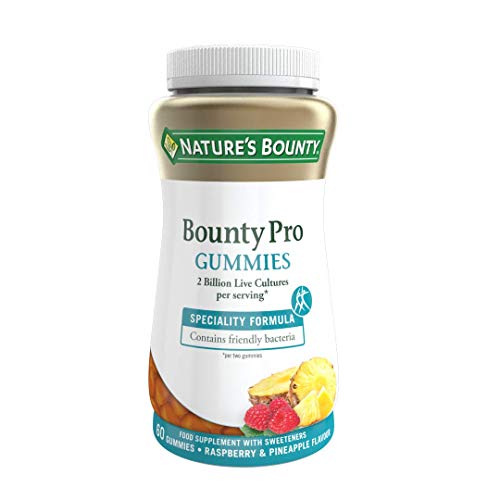 Nature's Bounty. Bounty Pro Gummies. Contiene bacterias beneficiosas contribuyendo a una flora intestinal equilibrada. Aporta 2000 millones de microorganismos viables por gominola -60 unidades