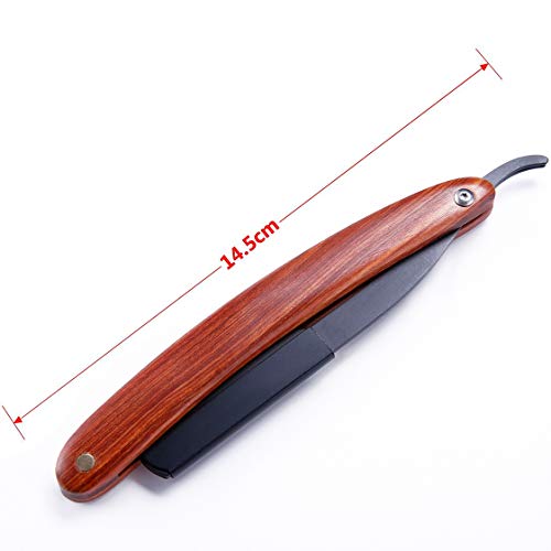 Navaja Afeitar Barbero + 20 Cuchillas de Acero Inoxidable,HTBAKOI Navajas de Barbero Hombre Profesional con Mango de Madera Palisandro [Funda de Cuero Incluida]