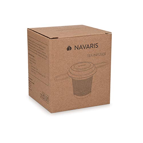 Navaris Filtro para té de Acero Inoxidable - Colador Extensible para infusiones con Tapa y Asas Plegables - Infusor Hojas de té para Tetera y Taza