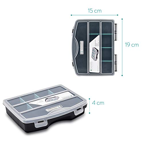 Navaris organizador de tornillos - Caja de almacenaje de plástico para bricolaje - Compartimentos de diferentes tamaños para almacenaje de tuercas