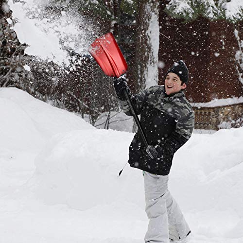 Navaris Pala de Nieve Plegable - Quitanieves con Mango Ajustable 80CM y Bolsa de Transporte - Pala para Quitar Nieve de Aluminio en Rojo y Negro