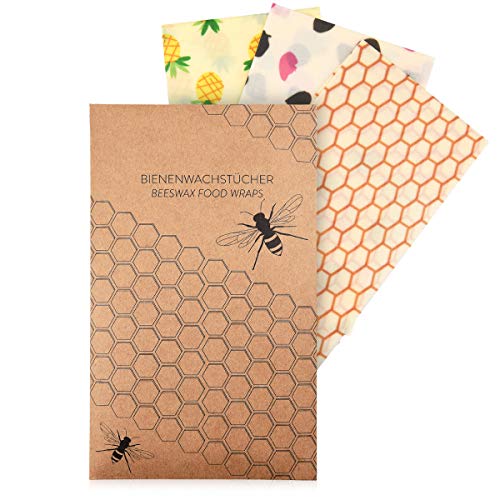 Navaris Set de envoltorios de Cera de Abeja - Wrap Reutilizable para Almacenamiento de Alimentos - Envoltorio ecológico para Queso bocadillos Fruta