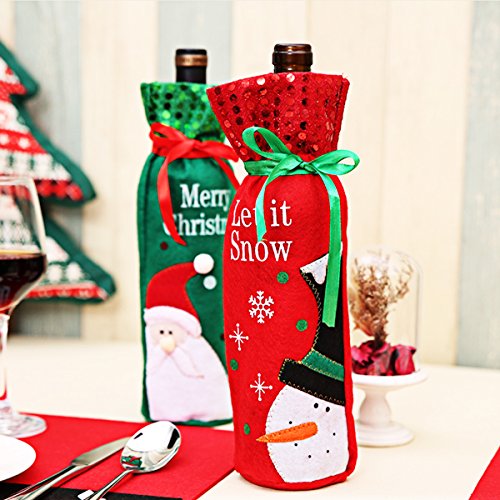 Navidad cubierta de la botella de vino rojo vino bolsas de regalo para botellas bolsas de dulces de Navidad bolsa de regalo de Navidad Cena de Navidad decoraciones de mesa (2 Pack)