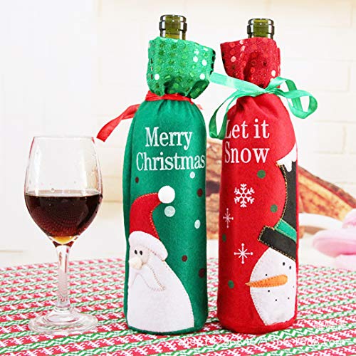 Navidad cubierta de la botella de vino rojo vino bolsas de regalo para botellas bolsas de dulces de Navidad bolsa de regalo de Navidad Cena de Navidad decoraciones de mesa (2 Pack)