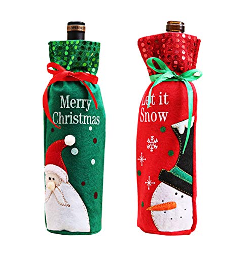 Navidad cubierta de la botella de vino rojo vino bolsas de regalo para botellas bolsas de dulces de Navidad bolsa de regalo de Navidad Cena de Navidad decoraciones de mesa (2 Pack)