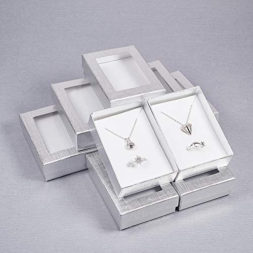 NBEADS 30 Pcs Cajas de Regalo de Plata Caja de Presentación con Acolchado - Caja de Regalo de Cumpleaños - Caja de Collar Caja de Aretes Caja de Anillo Cajas de Cartón de Joyería, 9x6.5x2.8 cm