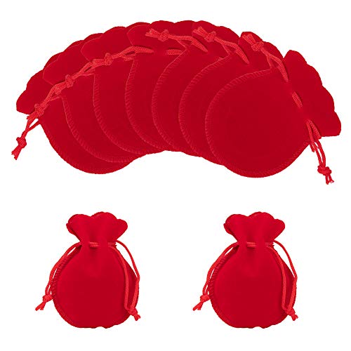 NBEADS 30 Pieza 9x7cm Bolsas de Tela de Terciopelo, Bolsas de Joyería con Cordón de Forma de Calabaza Bolsas de Regalo de Dulces Pequeños para Favoresde Cumpleaños de la Boda de Navidad, Rojo