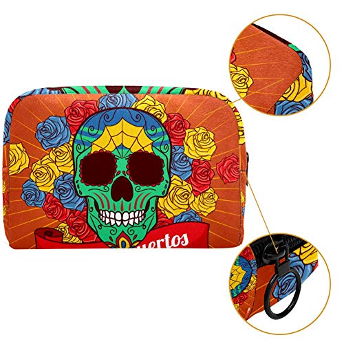 Neceser Viaje Hombre y Mujer Calaveras de azúcar de Color Pequeño Bolsas de Aseo Neceser Maquillaje Pack Neceser Baño Toiletry Kit, Cosmético Organizadores de Viaje 18.5x7.5x13cm