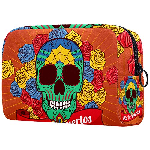 Neceser Viaje Hombre y Mujer Calaveras de azúcar de Color Pequeño Bolsas de Aseo Neceser Maquillaje Pack Neceser Baño Toiletry Kit, Cosmético Organizadores de Viaje 18.5x7.5x13cm