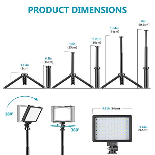 Neewer 2 Packs Kit Iluminación Fotografía Portátil Regulable 5600K USB 66 Luz Video LED con Mini Trípode Ajustable Filtros Color para Fotografía Mesa/Angulo Bajo Video Estudio