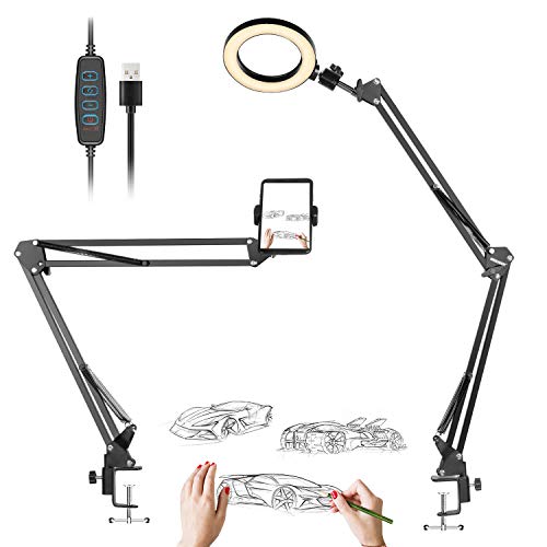 Neewer Anillo Luz Teléfono 16cm con 2 Suspensiones Ajustable Soporte de Brazo de Tijera Compatible con iPhone Android para Transmisión en Vivo / Dibujo de Caligrafía / Video