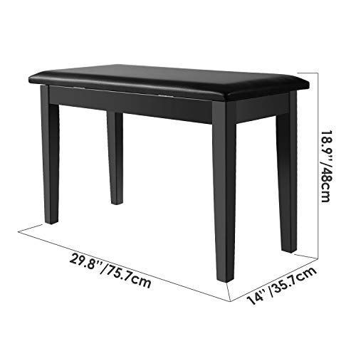 Neewer Banco Madera Piano Duos con Cojín Acolchado de Cuero para Comodidad Lujo Construido en Flip-top Asiento Adicional Compartimiento para Libros Músico Otros accesorios(Negro)