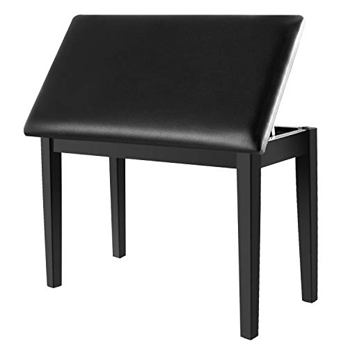 Neewer Banco Madera Piano Duos con Cojín Acolchado de Cuero para Comodidad Lujo Construido en Flip-top Asiento Adicional Compartimiento para Libros Músico Otros accesorios(Negro)