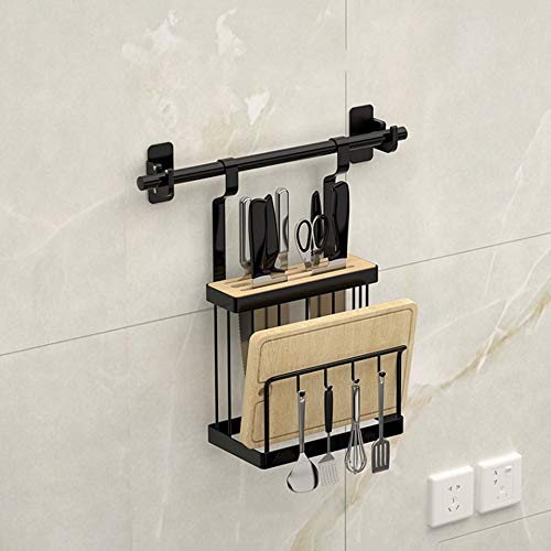 Negro Platos de acero inoxidable Escurridor Estante Vajilla montado en la pared Estante de almacenamiento Palillos Tabla de cortar Bastidor Perforador Estante de cocina libre Longitud de barra 100 cm