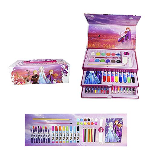 New Frozen 2 - Maletin Pinturas 3 Pisos de Frozen, el Regalo para niña Ideal , Estuche de Pinturas Completo con Pinturas,rotuladores y Todo lo Necesario para la Etapa Escolar. Producto Oficial LOL