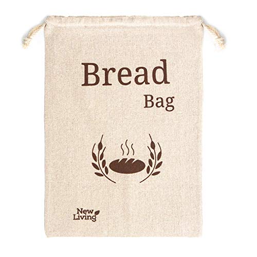 New Living - Bolsa de pan de lino 100% orgánico, extra grande, 1 bolsa de pan reutilizable | bolsa de almacenamiento de alimentos | bolsas de almacenamiento de pan | 44 x 35 cm | Eco Pan Bag
