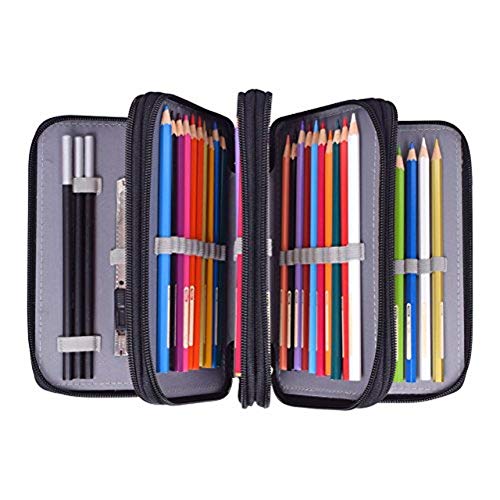 Newcomdigi Estuche Bolso Caja de Lapices Colores 72 Ranuras Portálapices Organizador de Alta Capacidad para Lapices de Colorear Dibujo Acuarela Arte Oficina y Maquillaje Coméstico Negro