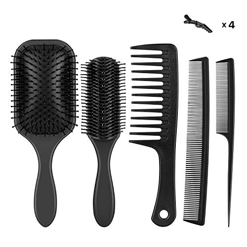 Newdora Set de Peines de Pelo Profesional para el Cuidado del Cabello, 9pcs Cepillo de Pelo, Peine, Cepillo de Masaje para el Cuidado del Cabello, No más enredos, adultos y niños