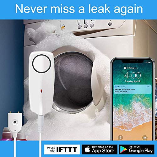 Newgoal Sensor de alarma de agua con detector de fugas WiFi de 60dB, alarma de derrame, fuga de monitoreo remoto para bomba de agua en el sótano, notificación de la aplicación TUYA/Smart Life