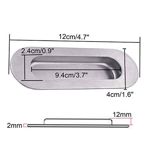 NewZC - Paquete de 2 tiradores empotrados, empotrados, ovalados y deslizantes Tiradores ocultos de acero inoxidable cepillado satinado Tiradores ocultos – Plateado
