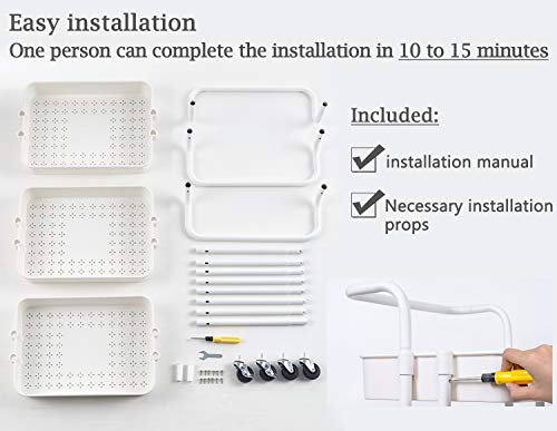 NiDream Carrito de Cocina de 3 Niveles con Ruedas, Carro de Almacenaje con Asa, Carrito Auxiliar Multifuncional para Baño, Cocina, Oficina(Blanco)