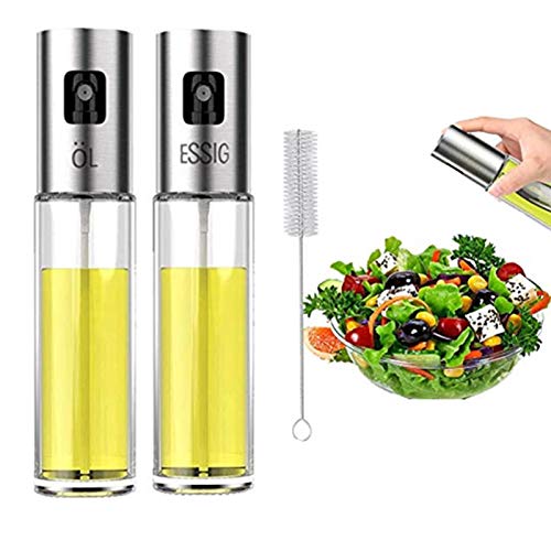 Nifogo Dispensador de Pulverizador de Aceite 2 Pcs, Oil Sprayer 100 ML Vinagre/Aceite de Oliva de Acero Inoxidable Botella de Vidrio para Herramienta de Cocina cocinar (2pcs)