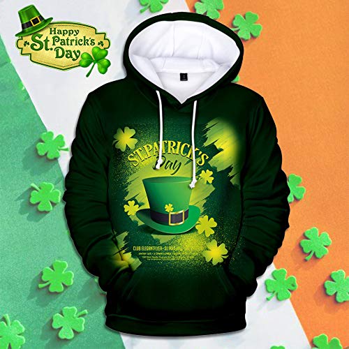 Niños Irish Green Clover Impreso Unisex Color Sólido Sudaderas con Capucha Conjunto Manga Larga Estampado Ropa De Pareja Chaqueta Sudadera Chándal Gimnasio,E-110