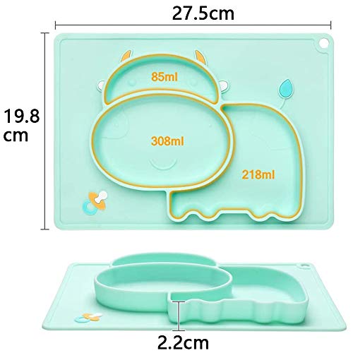 Niños Plato Antideslizante,BETOY Bebe Niños Plato Antideslizante Sin BPA, Resistente Al Desgaste Antideslizante Niños Bandeja de Alimentación para Lavavajillas, Bandejas de Frutas,Forma de Ganado