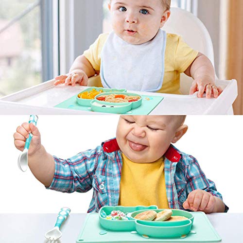 Niños Plato Antideslizante,BETOY Bebe Niños Plato Antideslizante Sin BPA, Resistente Al Desgaste Antideslizante Niños Bandeja de Alimentación para Lavavajillas, Bandejas de Frutas,Forma de Ganado