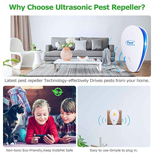 Nitoer Repelente Ultrasónico de Plagas, Mosquitos ultrasónicos portátiles 100% Seguro para Personas y Animales, para Ratones, pulgas, Mosquitos, cucarachas, Hormigas, arañas [No Tóxico]