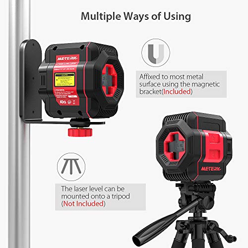 Nivel Láser Autonivelante, Meterk Láser Nivel Cruzado 15 Metro Láser Autonivelante de 2 Líneas Horizontal/Vertical Giratoria con Base Magnética Flexible, 2 Baterías Incluidas