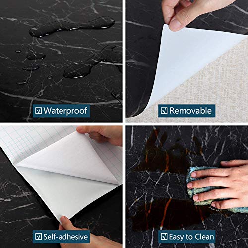 Niviy Papel de mármol Granito Negro Película de Vinilo autoadhesiva Papel Tapiz Autoadhesivo Muebles Etiqueta Marmol Vinilo Encimera Papel Tapiz Mármol Pegajoso Volver Plástico Rollo 45 * 200cm