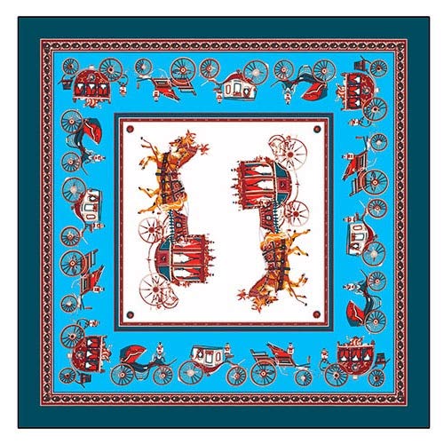 N/L Marca Sarga de Seda Bufanda de Las Mujeres del Carro de Caballo de impresión Bufandas Mujer 130 cm * 130 cm Moda Bufandas Bufanda Cuadrada para Damas 130 cm X 130 cm Azul