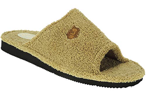 NLS 31-344 Zapatilla Descalza Destalonada Chancla para IR por Casa de Toalla Rizo Americano para Hombre Camel Talla 44