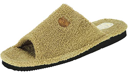 NLS 31-344 Zapatilla Descalza Destalonada Chancla para IR por Casa de Toalla Rizo Americano para Hombre Camel Talla 44