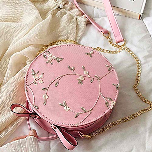 NO BRAND Best Venta de Encaje Dulce Bolso Redondo Calidad PU Cuero señoras Bolsa de Mensajero Mujer pequeña Flor Fresca Cadena Bolso de Hombro, B