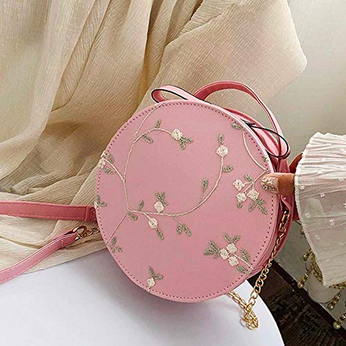 NO BRAND Best Venta de Encaje Dulce Bolso Redondo Calidad PU Cuero señoras Bolsa de Mensajero Mujer pequeña Flor Fresca Cadena Bolso de Hombro, B