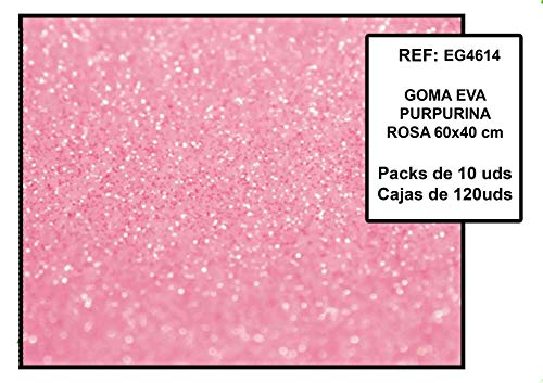 NOBRAND Goma Eva con Purpurina 40x60 Grosor 2MM, 10 Láminas Color Rosa.