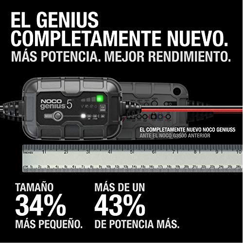 NOCO GENIUS5EU, Inteligente automático de 5A, Cargador 6V y 12V, mantenedor desulfatador de batería con compensación de Temperatura