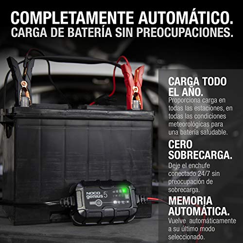 NOCO GENIUS5EU, Inteligente automático de 5A, Cargador 6V y 12V, mantenedor desulfatador de batería con compensación de Temperatura