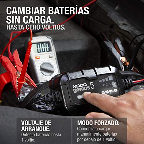 NOCO GENIUS5EU, Inteligente automático de 5A, Cargador 6V y 12V, mantenedor desulfatador de batería con compensación de Temperatura