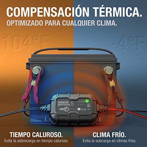 NOCO GENIUS5EU, Inteligente automático de 5A, Cargador 6V y 12V, mantenedor desulfatador de batería con compensación de Temperatura