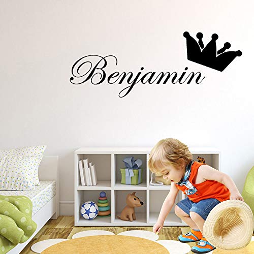 Nombre de la corona personalizado vinilo pegatinas de pared arte moderno tatuajes de pared decoración para Nursery Kids Room decoración de la pared del bebé Mural 43X16CM