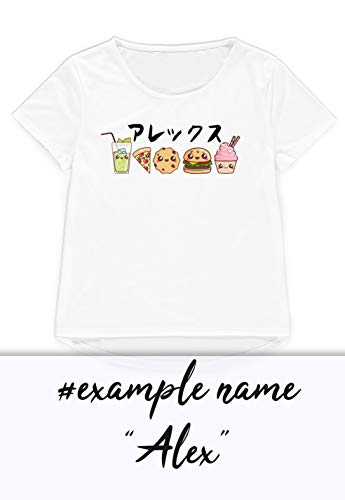 Nombre personalizado camiseta personalizada personalizada japonesa Kawaii lindo para hombre impreso camiseta Blanco blanco Medium