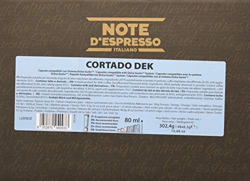 Note D'Espresso - Cápsulas de café cortado Dek instantáneo Exclusivamente Compatibles con cafeteras de cápsulas Nescafé* y Dolce Gusto* 6,3 g (caja de 48 unidades)