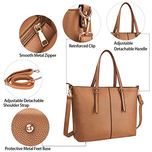 NUBILY Bolsos de Mujer Bolso para Portatil 15.6 Pulgadas Bolso Grande Bolso Tote Bolso de Hombro Bolso Shopper Bolso de Cuero Marrón