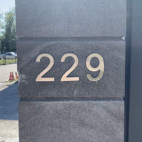 Número de la calle, número de la puerta o número de la casa, en la cifra 7, de acero inoxidable Plata brillante, con soporte adhesivo, de 76 mm de altura (7)
